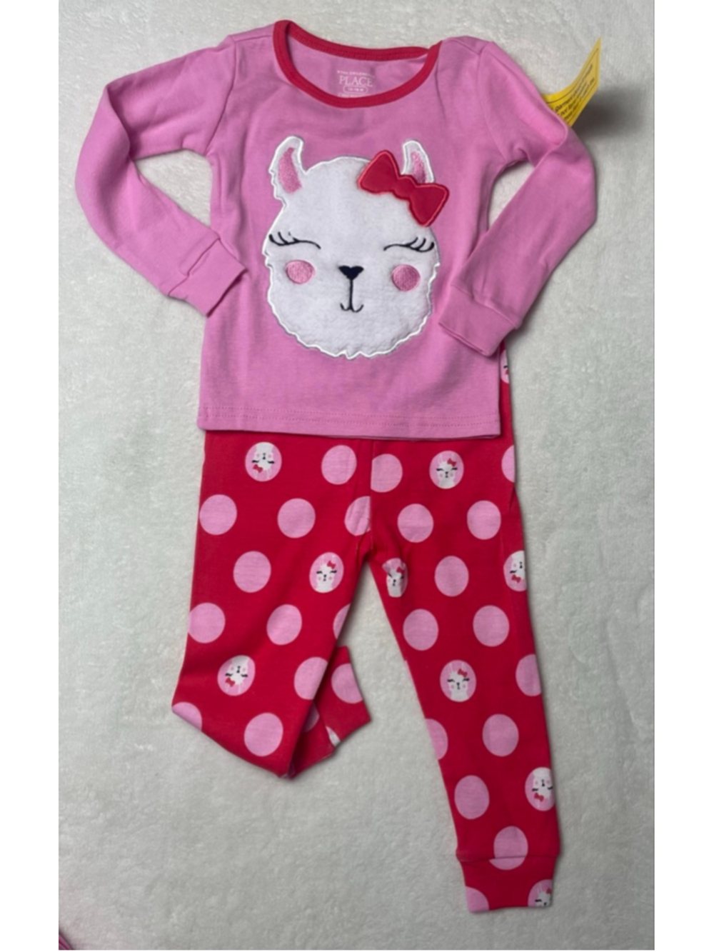 Girls The Children's Place Pink Red Llama Pajama Set 12-18 Months